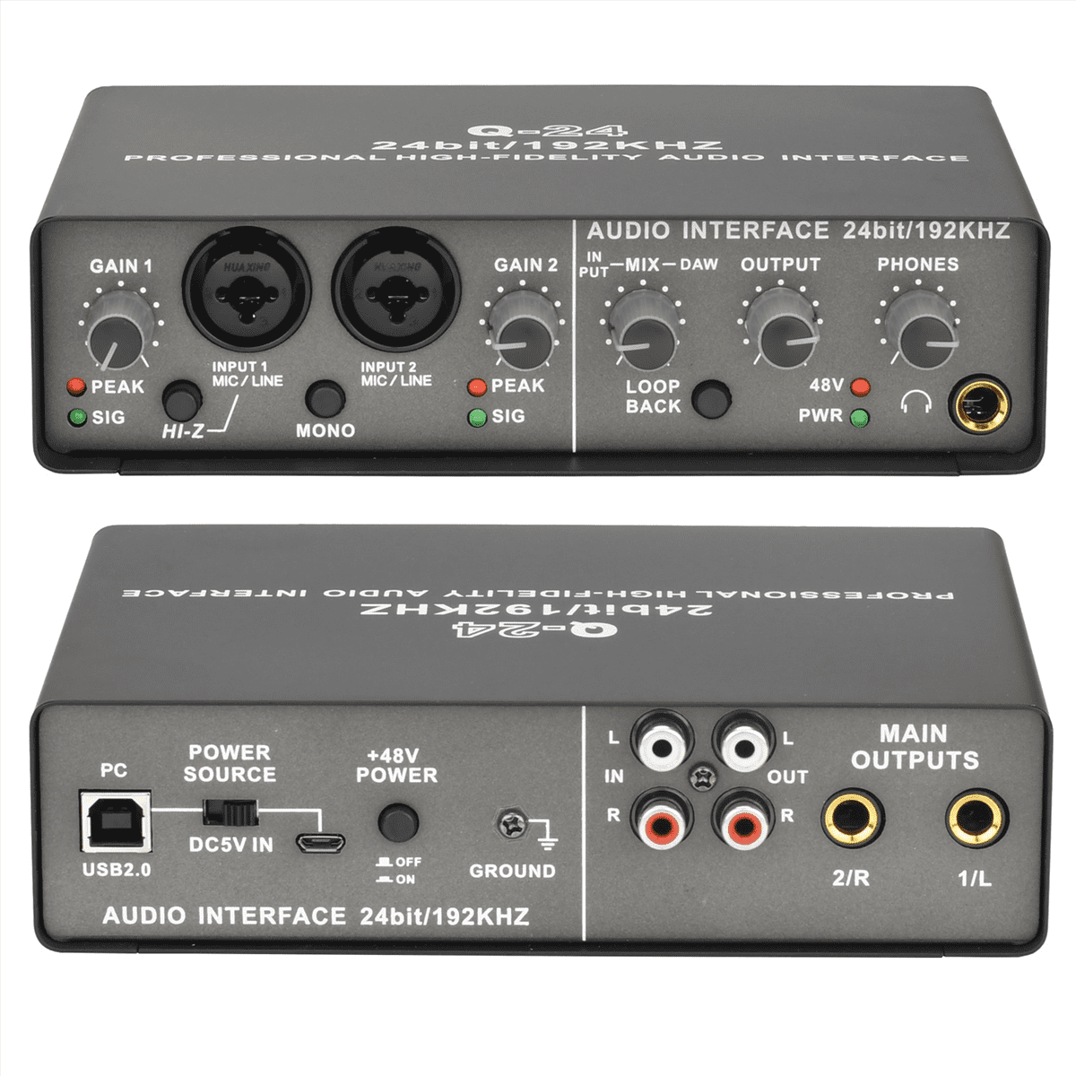 Professional 24Bit 192KHz Audio Interface 2 Input Sound Card for