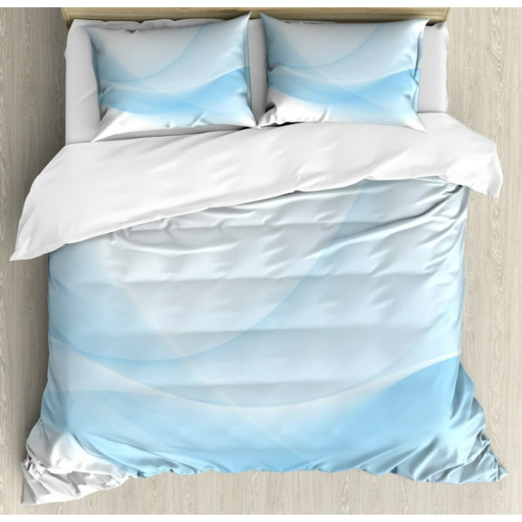 Pale Blue Duvet Cover Set King Size, Flowing Wavy Effect Futuristic Creative Digitally Illustrated Print, Decorative 3 Piece Bedding Set with 2 Pillow Shams, Pale Azure Blue White, by Ambesonne