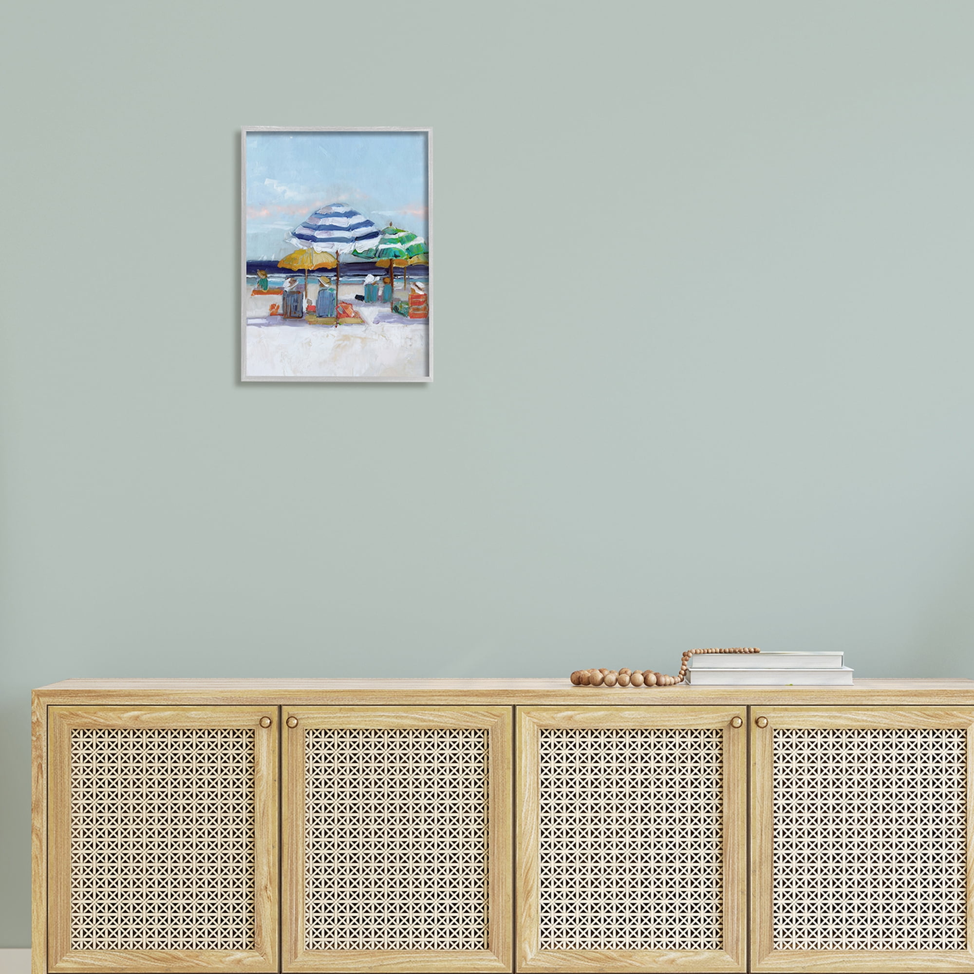 Stupell Industries Calm Beach Umbrella People Relaxing Ocean Shoreline , 16 x 20, Design by Sally Swatland