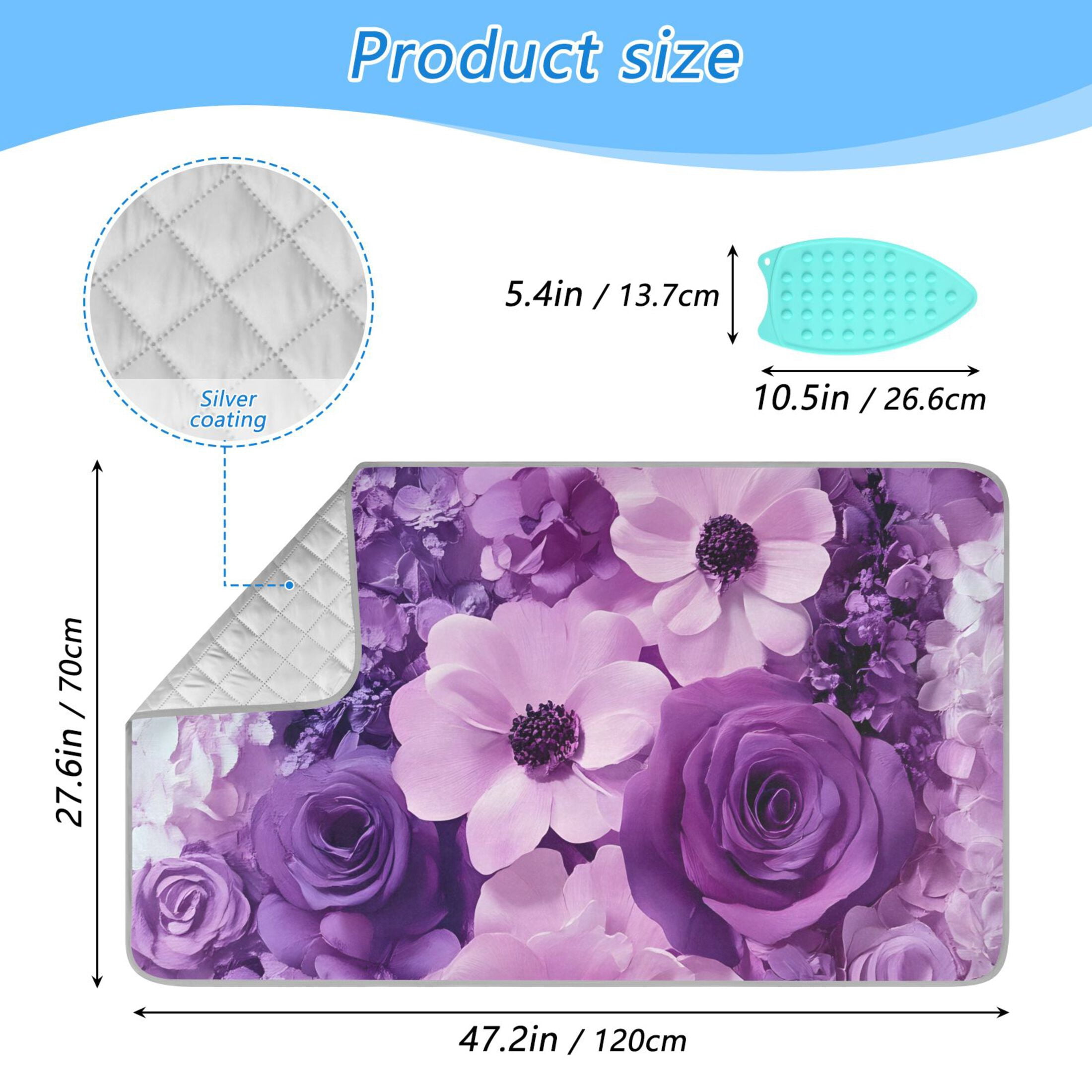Purple Elegant Flowers Ironing Mat Blanket for Table Top Travel Portable Ironing Board Pad 47.2x27.6 Inch