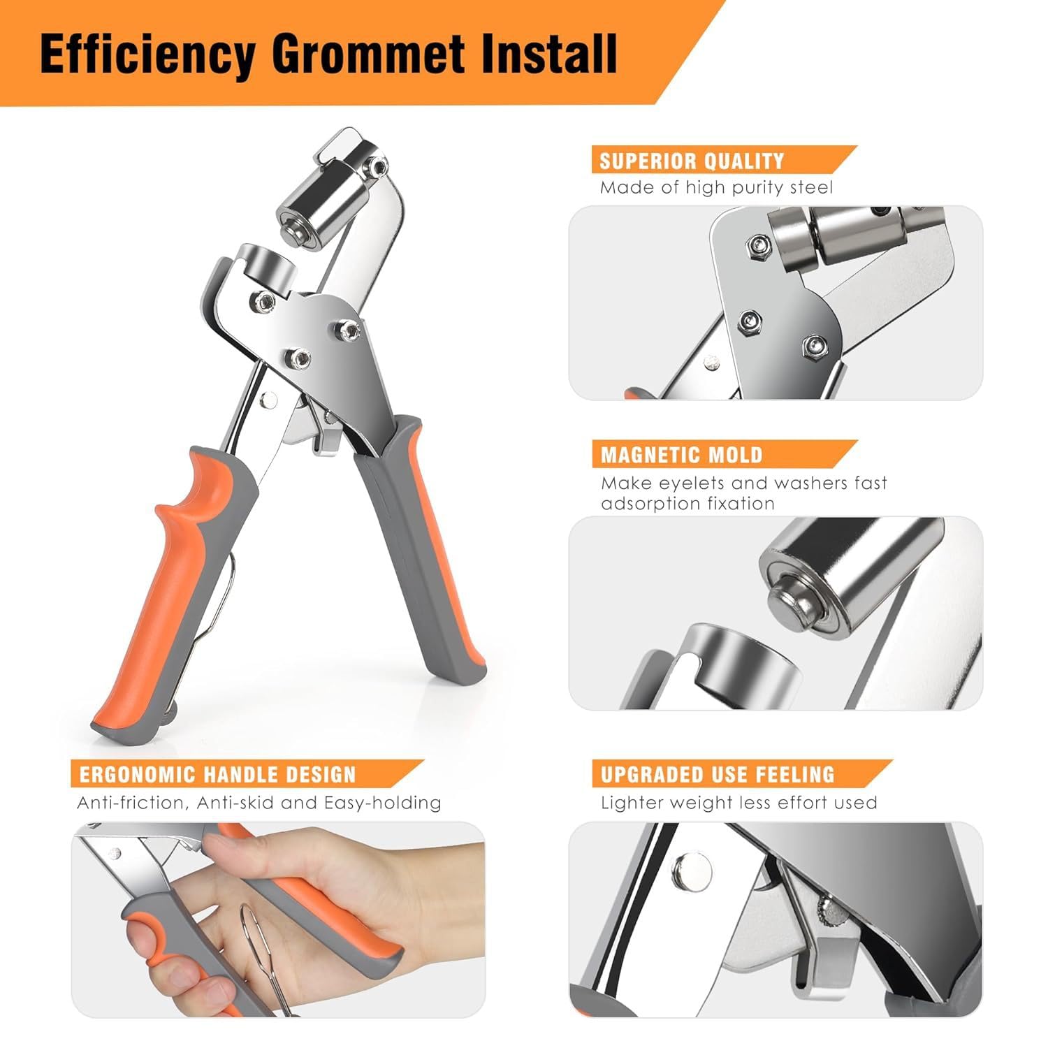 Professional Grommets Kit Handheld Eyelet Kit Hole,  Eyelet Tool, Press for Tarp, Fabric, Banner, Canvas, Leather, Tents, Vinyl, Punching Machine