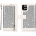 thumbnail image 2 of for iPhone 12 Mini Women Girls Glitter Zipper Wallet Case Luxury Bling with 9 Card Holder Wrist Strap Rugged Durable PU Leather Card Slots Protective Cover Case for iPhone 12 Mini 5.4" Black, 2 of 5