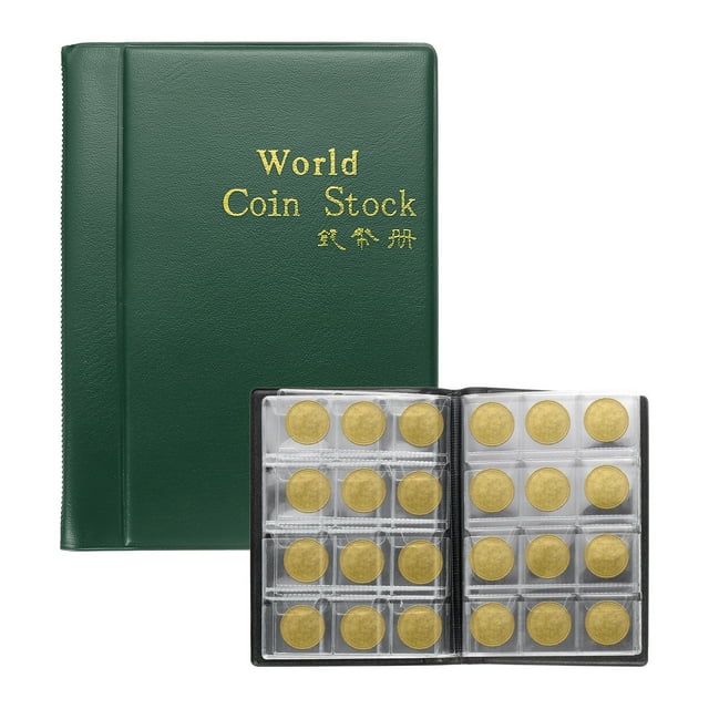 Álbum de monedas con 120 fundas, libro de almacenamiento de cartón para monedas de 2"x2" para coleccionistas (Verde)
