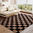 thumbnail image 4 of Janvonne Fluffy Checkered Area Rugs for Bedroom,4x6ft Soft Non Skid Easy-care Shaggy Carpets for Living Room, Dorms,Children's Room,Home Decor Aesthetics,Black and camel, 4 of 8