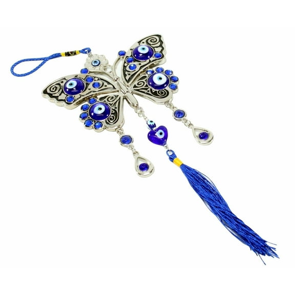 Large Blue Evil Eye 5" Lucky Butterfly Amulet Protection Wall Hanging Home Decor