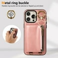 thumbnail image 3 of Wallet Case for iPhone 16 Pro, with Wrist Strap 360 Rotating Finger Ring Flip Zipper PU Leather Stand Card Slots Shockproof Drop Protective Phone Cover Girls Women Magnetic Buckle, Pink, 3 of 8
