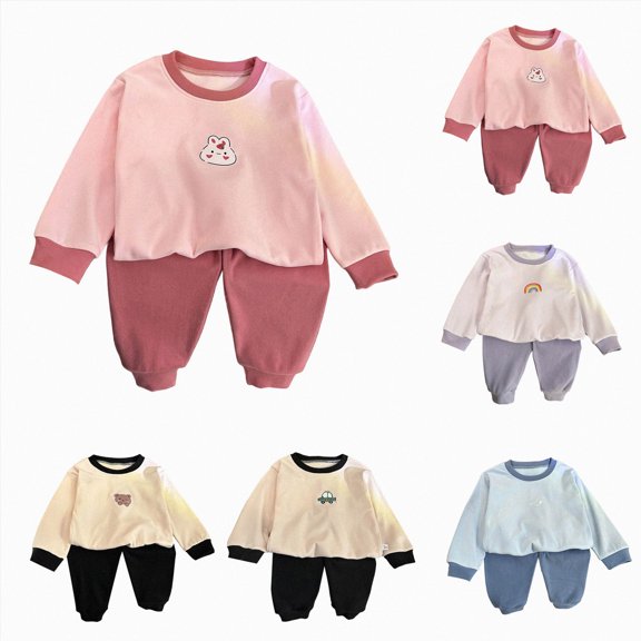 WUANDIXFA Girls Two Piece Pajama Set 0-8 Years Toddler Girls Kids Pajama Sets Snug fit Long Sleeve Sleepwear Pjs 2pcs Jammies,Beige,12-18 Months