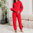 thumbnail image 6 of Mutghys Winter Pajamas for Women Set Fleece Hooded Long Sleeve Top with Pockets Elastic Waist Long Pants Home Lounging Soft Comfy Warm Sleepwear Set, 6 of 8