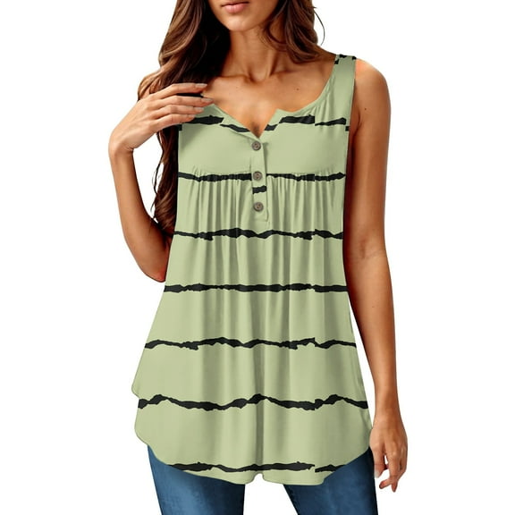 NAMTYQX Tops for Women 2025 Casual Stylish Plus Size Patterned Peplum Button V Neck Sleeveless Button Down Shirts for Women Army Green Size L
