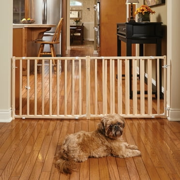 Midwest Home for Pets Extra-Wide Wooden Dog Gate, 24" High Pet Gate Expands from 50" - 94" inches, Natural Wood