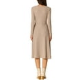 thumbnail image 3 of Vestidos de punto INSPIRE CHIC para mujer, vestido midi de canalé con manga larga, escote en V profundo, envolvente, corte A, talla M, color caqui, 3 of 5
