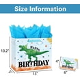thumbnail image 3 of 13-inch large watercolor dinosaur birthday gift bag with handle, greeting cards and tissues for boys, girls, children's birthday parties, 3 of 4