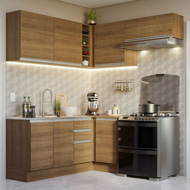 Cocina Integral Esquinera 349cm Marrón Glamy Madesa 07 Bodega