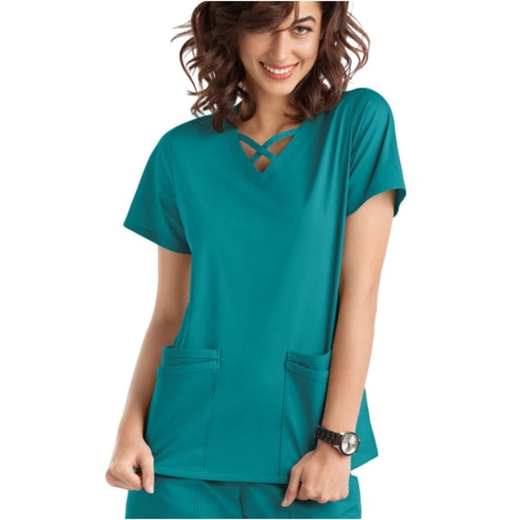 LYMAYTER Women Medical Scrub Tops Comfy Lightweight Solid Color Cross V Neck for Medical Workwear S-2XL