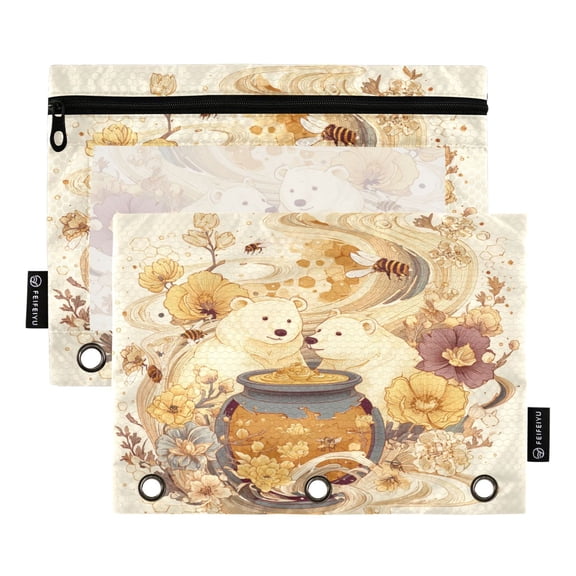2 Pack Flip Folders with Clear PVC Window Binder Pouches 3-Ring Binder Organizer for Office & Home Bears Are Eating Honey