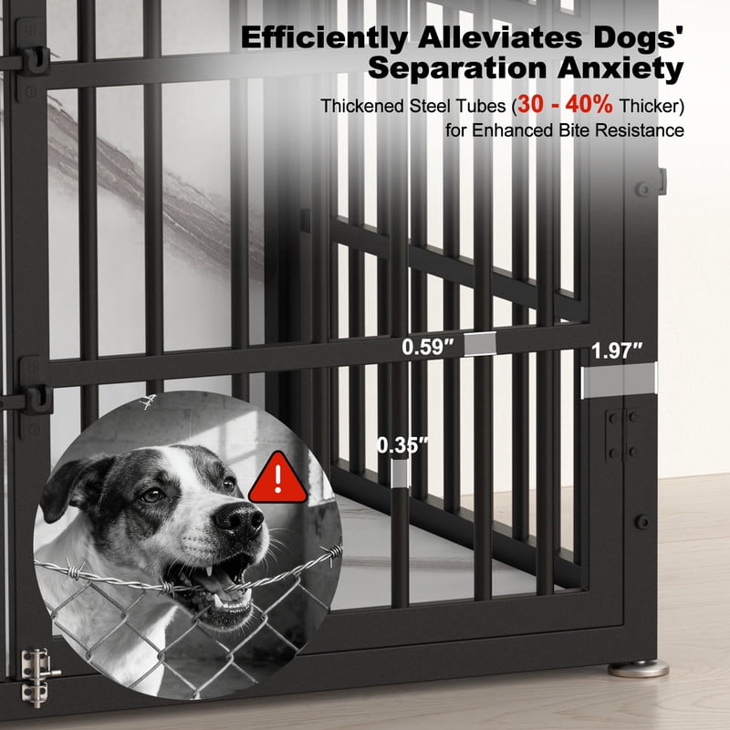 Dog Crate Furniture with Cushion, Wooden Dog Kennel End Table with Double Doors, Heavy Duty Indoor Dog House for Small Medium Large Dogs, Marble pattern, 32in