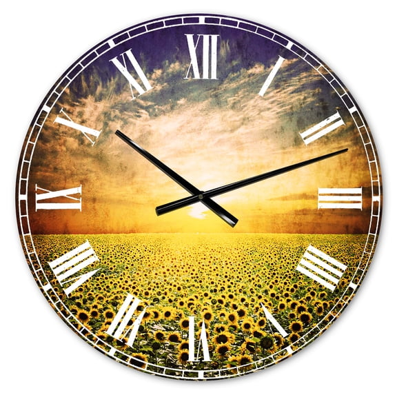 Designart 'Beauty Sunset over Sunflowers Field ' Modern wall clock
