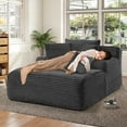thumbnail image 3 of Muumblus Oversized Chaise Lounge Chair, No Assembly Required, Cozy Corduroy Sofa Bed for Living Room, Dark Gray, 3 of 12