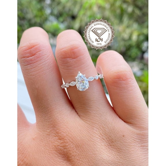 solitaire jewels 2CT IGI Certified Pear Lab Grown Diamond Hidden Halo Engagement Ring For Women, 14K Yellow Gold, EF Color VS Clarity