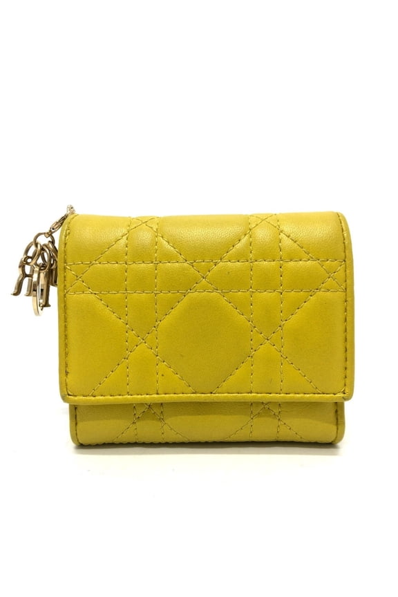 Pre-Owned Christian Dior Dior Lady Cannage Lotus Wallet Compact Tri-fold Leather... (Fair)