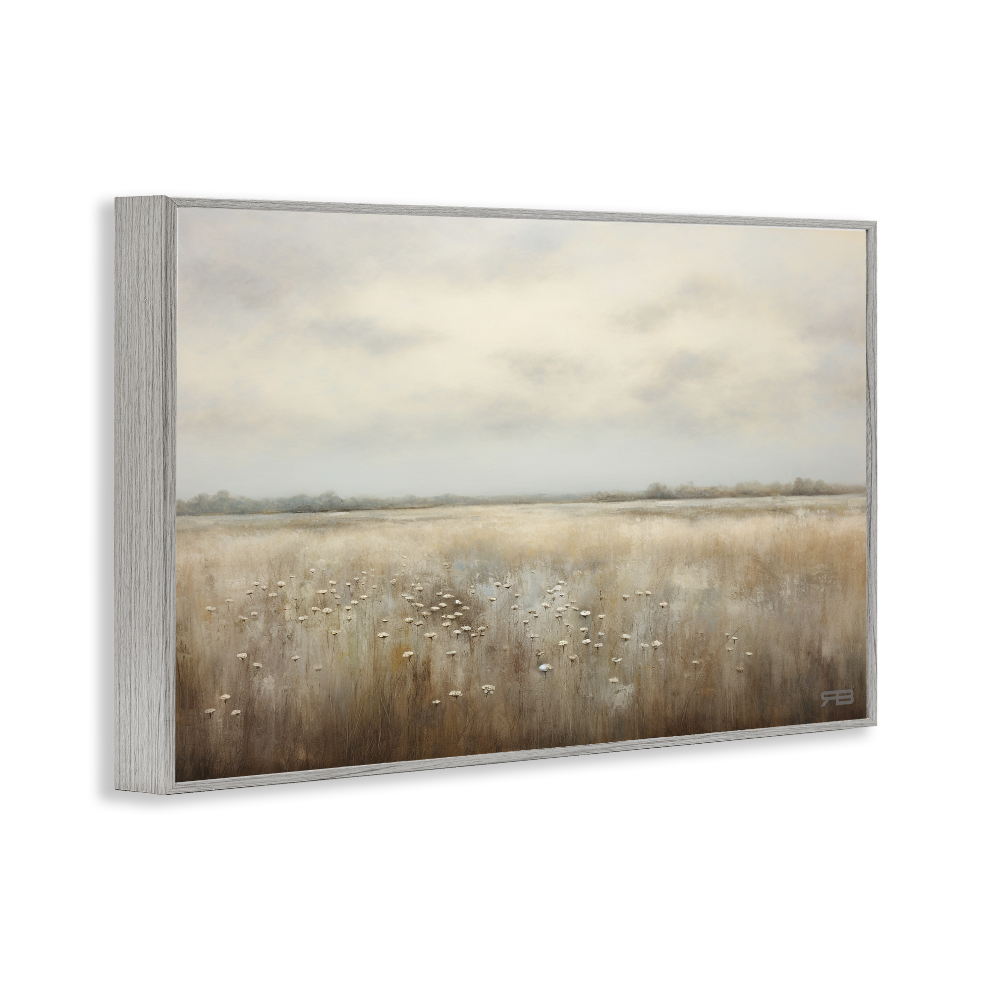 Stupell Industries Subtle Flower Meadow Landscape Painting Gray Framed Art Print Wall Art, 18 x 12