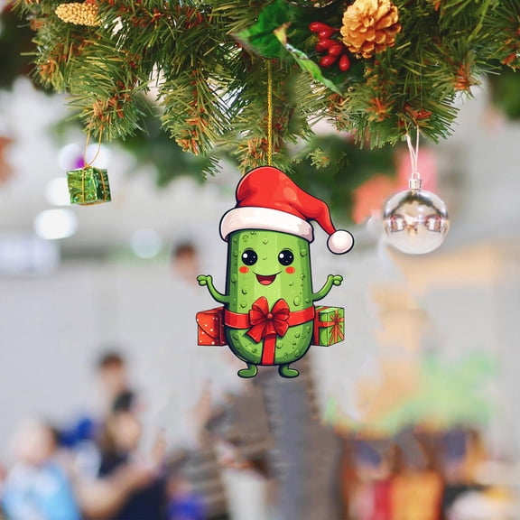 JingChun Christmas Pickle theme Hanging Acrylic Ornament Decorations, Green Cucumber Acrylic Craft Pendant Tags with Rope for Christmas Tree House Decor Tradition Xmas Holiday Party
