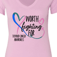 thumbnail image 4 of Inktastic Thyroid Cancer Awareness Pink, Blue, Teal Heart Ribbon Women's V-Neck T-Shirt, 4 of 5