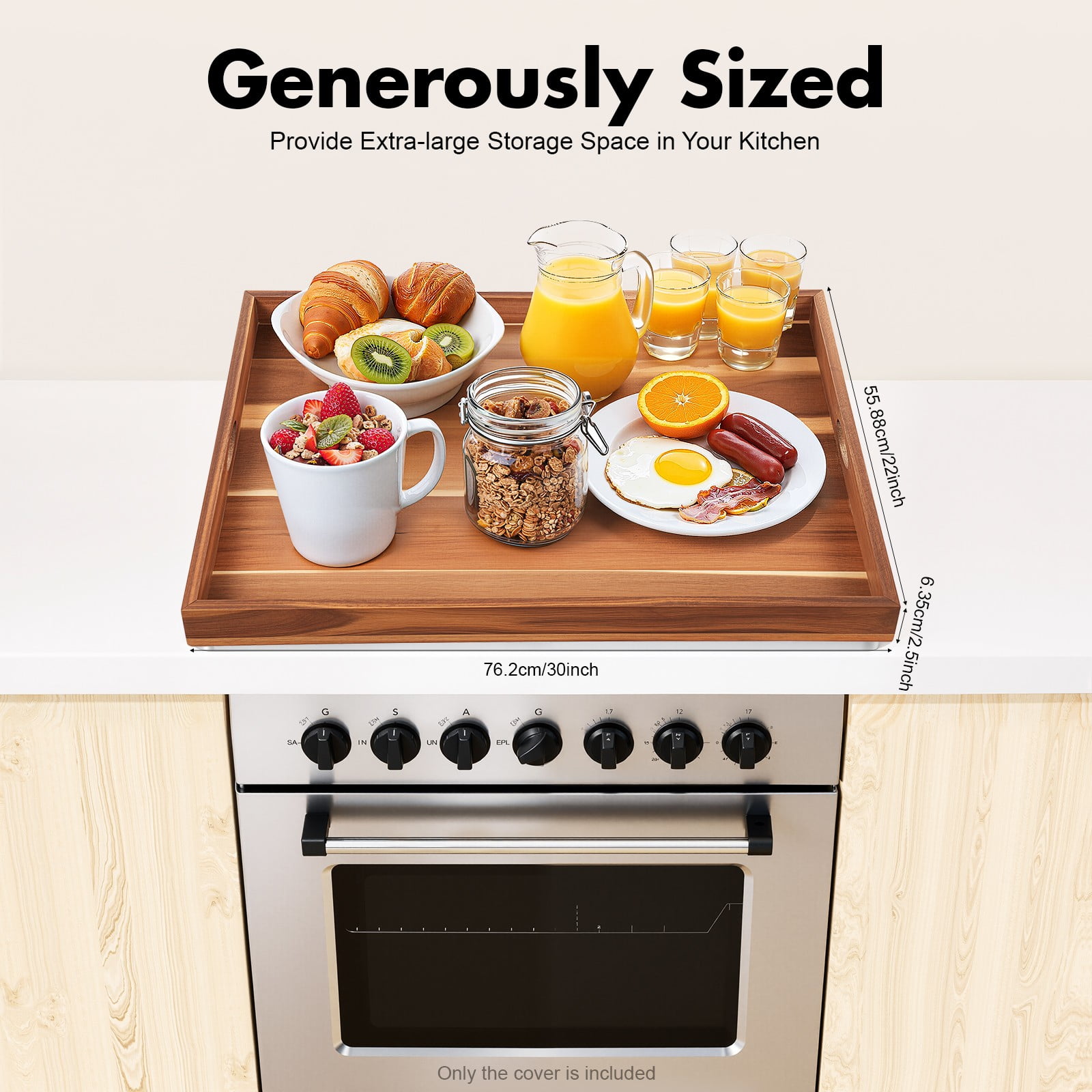 DUYIWAA Stove Cover Rectangle Wood Stovetop Cover Protector Cutting Board Serving Tray 30*22*2.5in