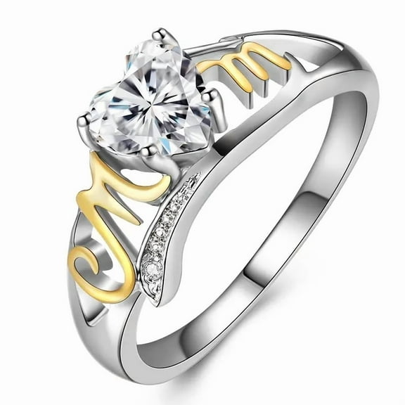 New MOM Mother Rings Anniversary Day Gift Two-tone Design Love Cubic Zircon Wedding Rings Exquisite Fashion Jewelry