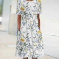 thumbnail image 1 of Womens Floral Crew Neck Shortsleeve Midi Dress Ladies Baggy Pocket Pleated Dressa, 1 of 3