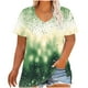thumbnail image 1 of Tamaño Más Manga Corta Tops para la Impresión de Cuello en V de las Mujeres, Color Sólido Base de Verano Blusa Casual, 1 of 5