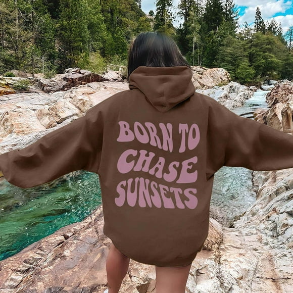 WILLBEST essentials hoodie Women's Fashion Letter Print Pullover Hoodie Casual Loose Sweatshirt Top chocolate hoodie women