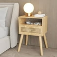 thumbnail image 5 of PRZL Mid-Century Modern Rattan Nightstand (2 SET), Boho Wood Accent Table with Storage Drawer - Bedside Table for Bedroom or End Table for Living Room, Natural Wood Accent Decor - Light Brown, 5 of 8