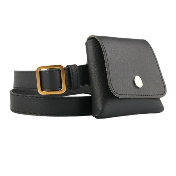 SWSMCLT Women's Skinny Belt Buckle Ratchet Belt Faux Leather Casual Groove Belt Square Pocket Elegant Fashion Black X-Small-Large