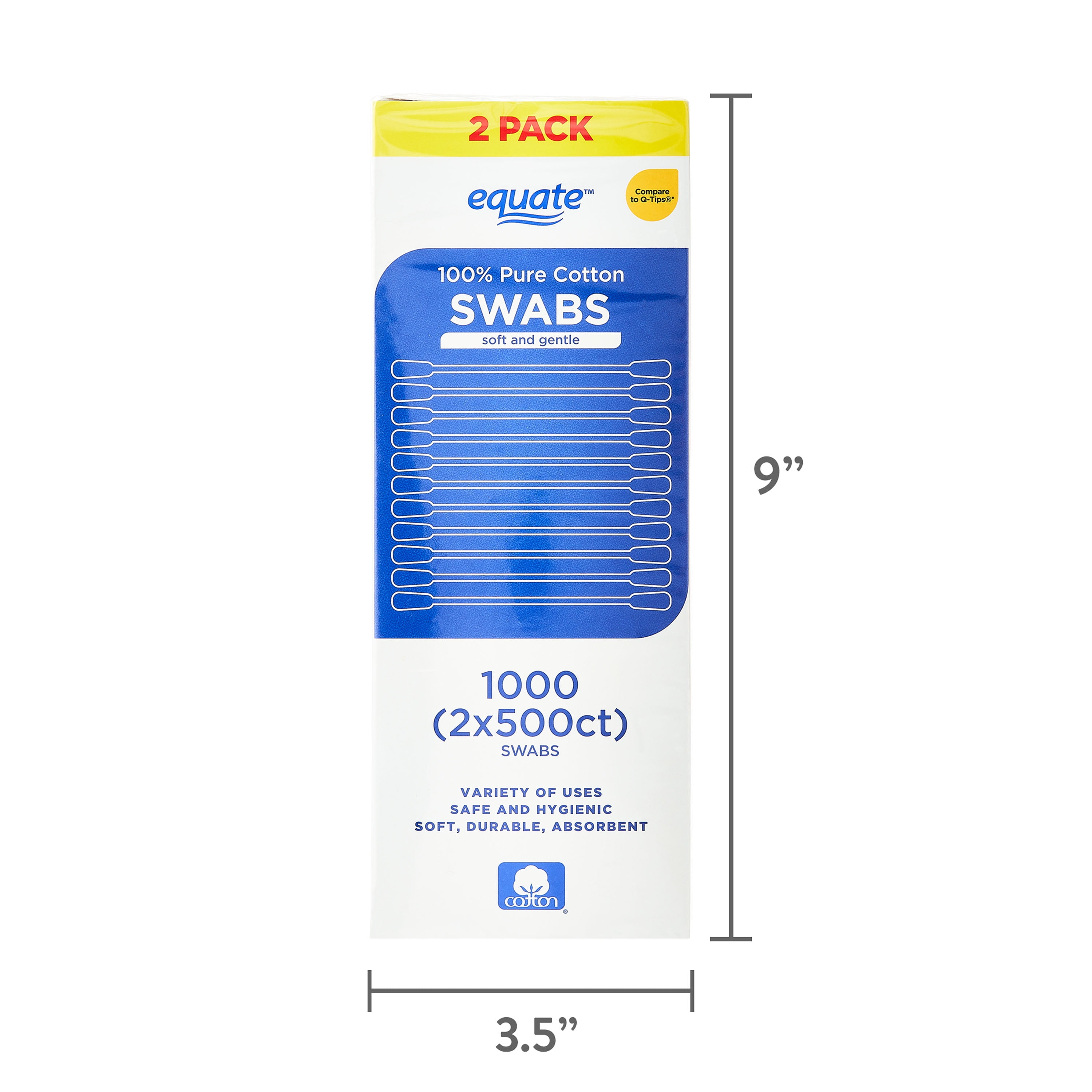 Equate 100% Pure Cotton Swabs, 500 Count, 2 Pack