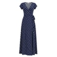 thumbnail image 4 of ClodeEU Women's Polka Dot V Neck Short Sleeve Waist Tie High Side Slit Wrap Maxi Dress,Casual Summer Beach Vacation Dress Dark Blue,Women's Plus XXXL, 4 of 4