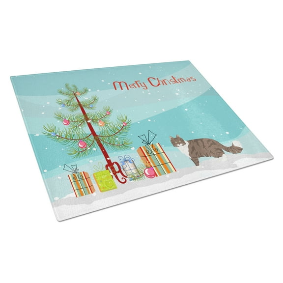 Carolines Treasures CK4664LCB Norwegian Forest Cat Merry Christmas Glass Cutting Board Large, 12H x 16W, multicolor