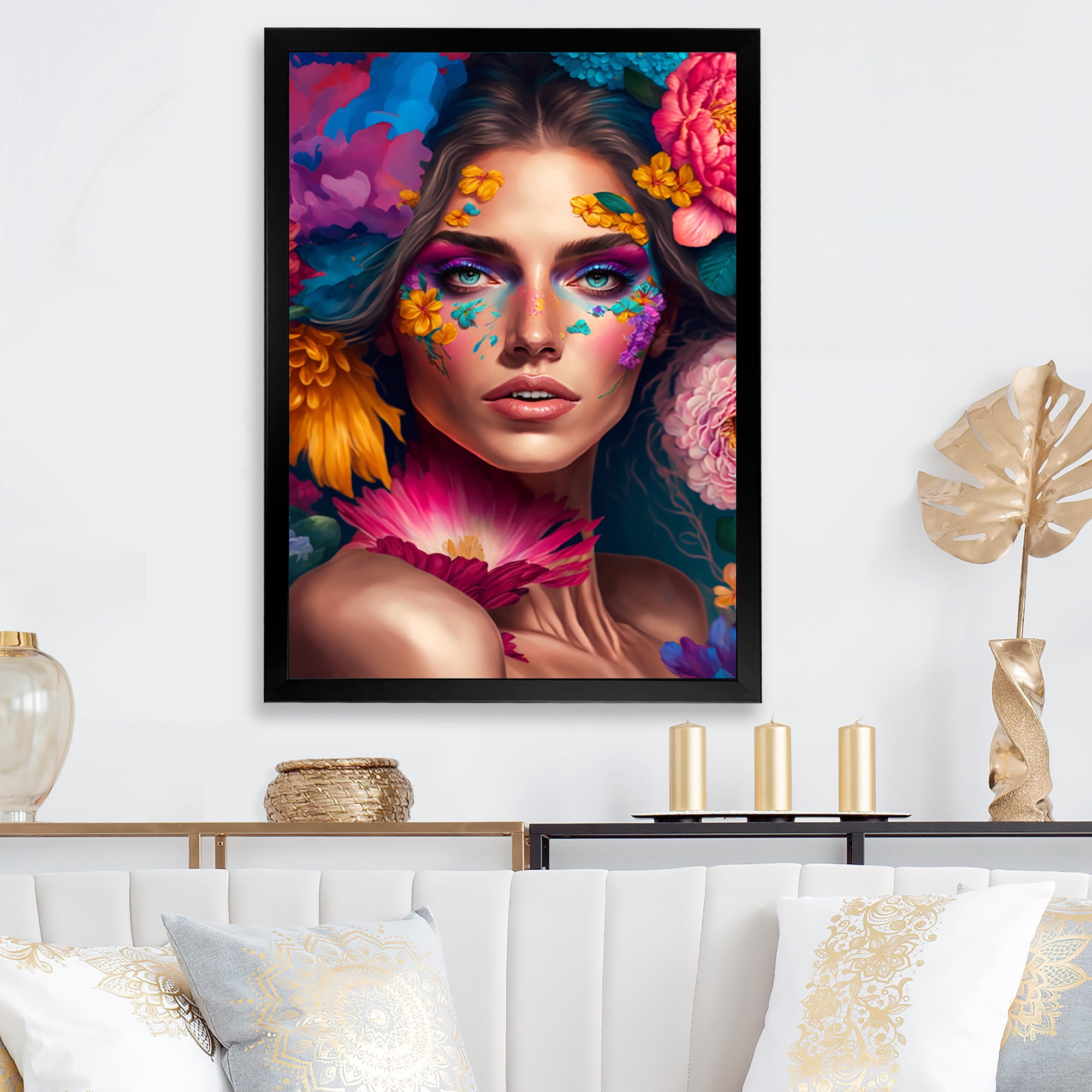 Designart Floral Sensual Woman Portrait IV Framed Wall Art