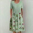 thumbnail image 3 of USSUMA Beach Dresses for Women Casual Summer Pleated Pocket Flowy Swing Midi Sun Dress Floral Print Short Sleeve Plus Sundresses Round Neckline Vacation Dress Wedding Guest, 3 of 5