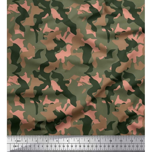Soimoi Tissu Satin Modal Camouflage Bicolore Imprimé 1 Yard 42 Pouces de Large