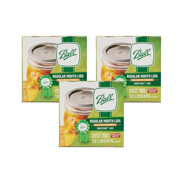 Mason Jar Lids Ball, boca regular, 12 unidades (paquete de 3)