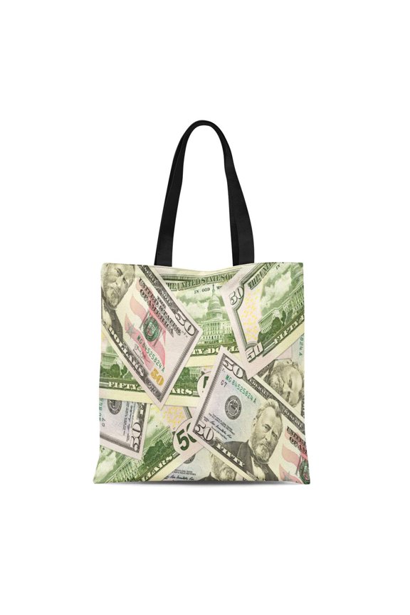 Canvas Tote Bag Crisis Some 50 Us Dollar Bank Notes Banking Bill Durable Reusable Shopping Shoulder Grocery Bag