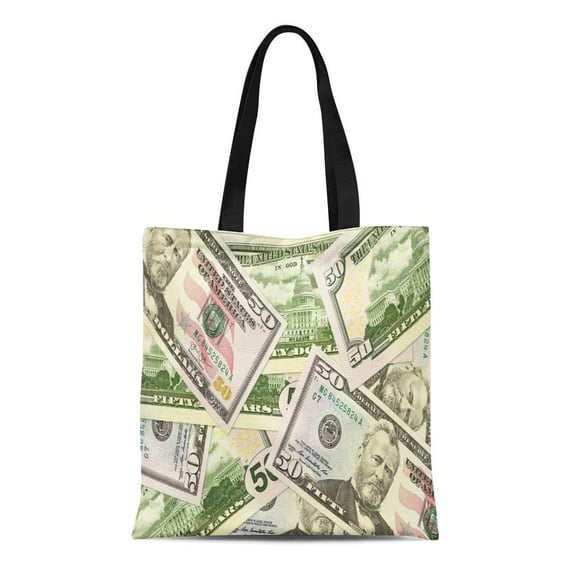 JSDART Canvas Tote Bag Crisis Some 50 Us Dollar Bank Notes Banking Bill Durable Reusable Shopping Shoulder Grocery Bag