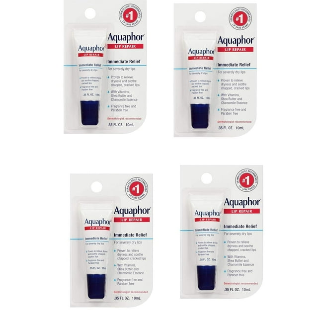 Pomada reparadora de labios Aquaphor, humectante de larga duración, 10 ml x 4