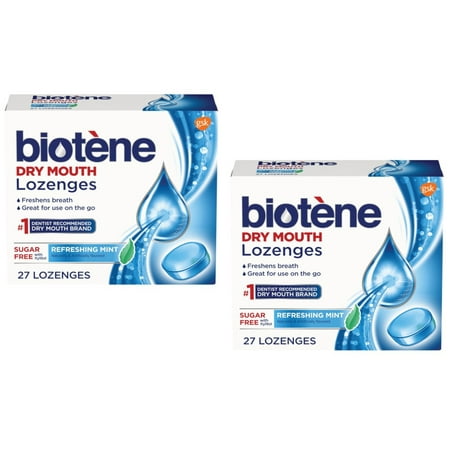 2 Pack Biotene Dry Mouth Lozenges for Fresh Breath, Refreshing Mint, 27 ct each