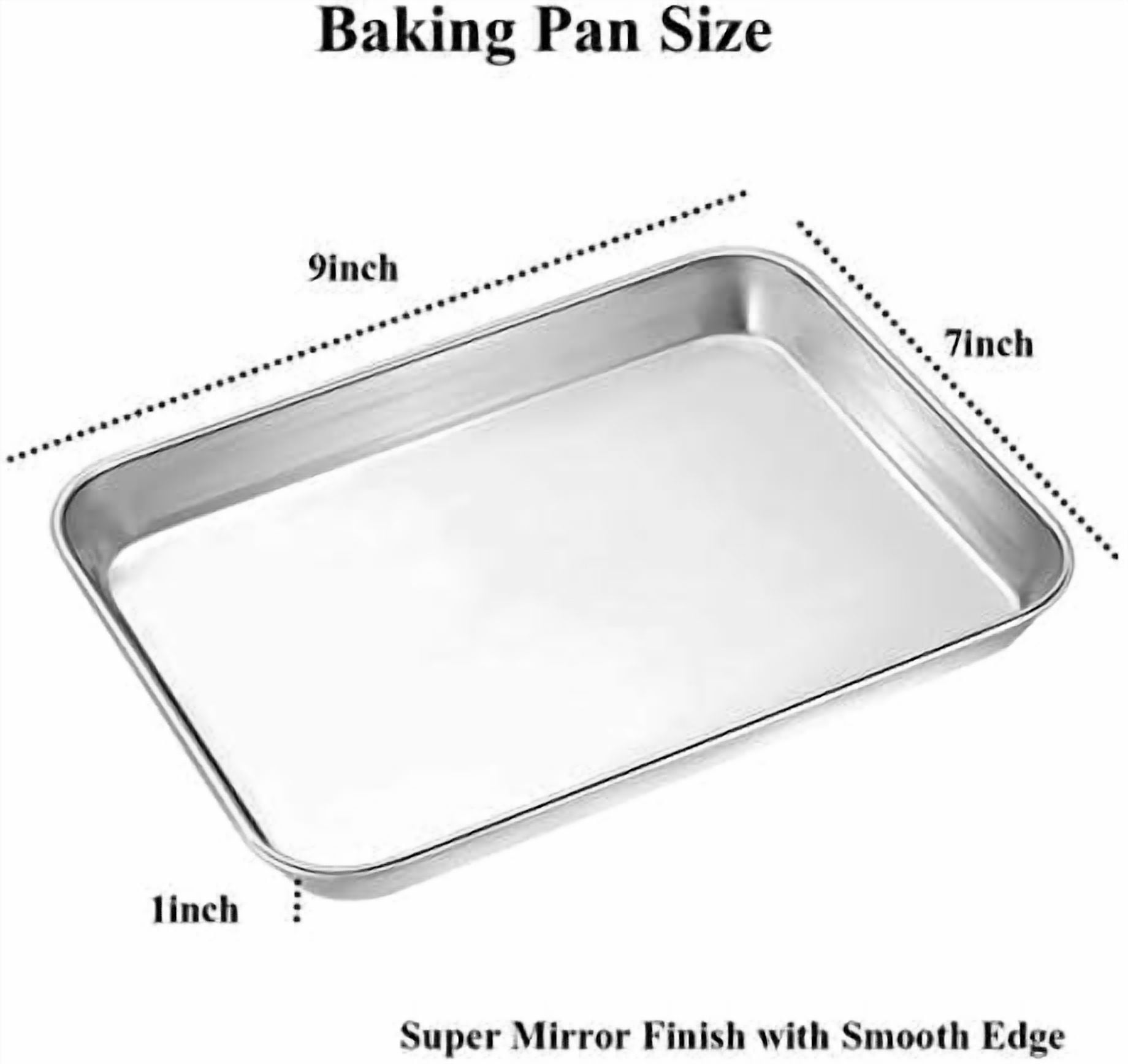 Baking Sheet with Silicone Mat Set, Set of 4 (2 Sheets + 2 Mats),  Stainless Steel Cookie Sheet Baking Pan with Silicone Mat, Size 9 x 7 x 1 inch, Non Toxic & Heavy Duty & Easy Clean