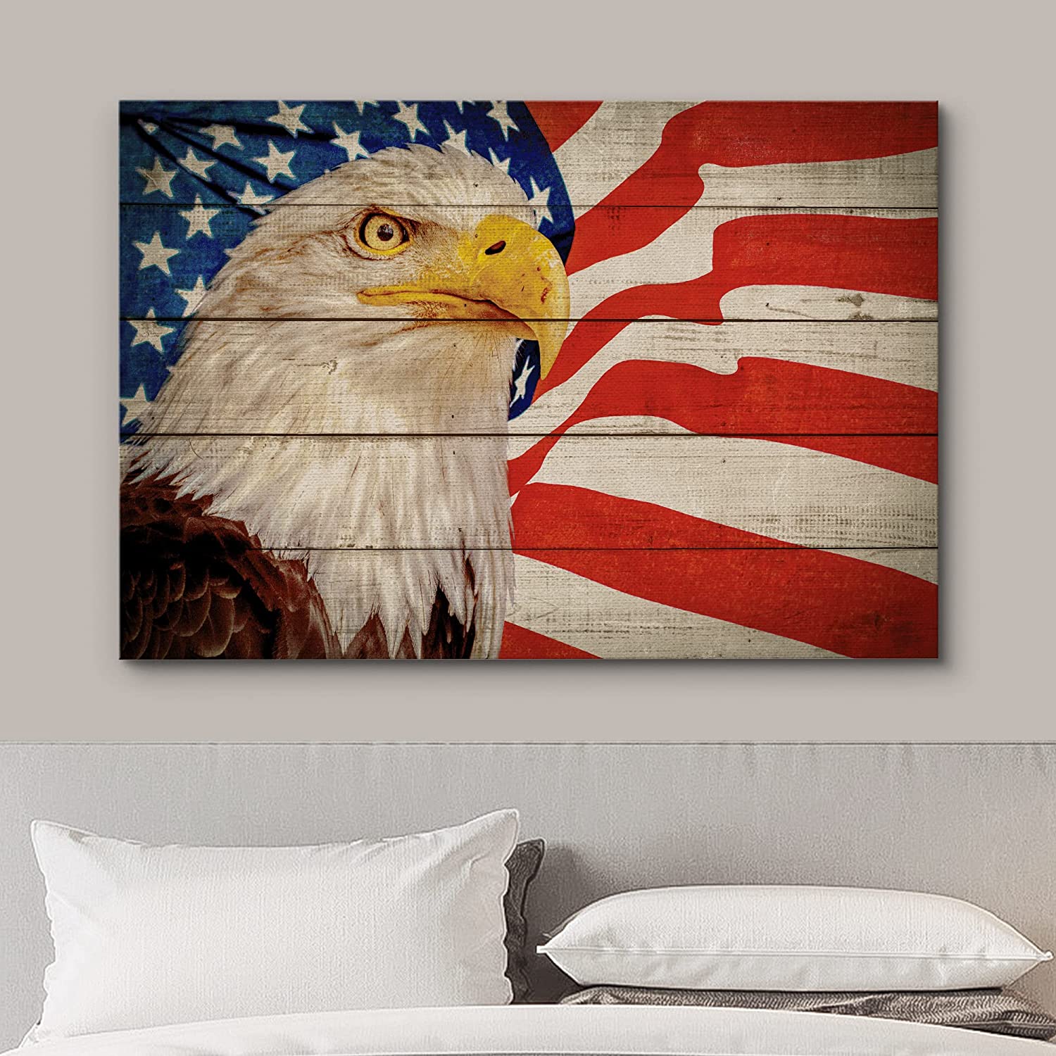 American Flag Eagle Spreads Its Wings with USA Flag Canvas Prints Wall –  UnixCanvas