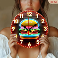 thumbnail image 2 of A 10-inch 2D flat "Neon Burger" themed wooden silent wall clock is an excellent choice for Halloween/Easter/Christmas gifts and is suitable for modern home decoration art., 2 of 7