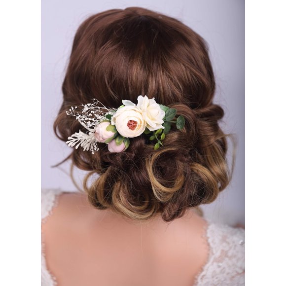 Kercisbeauty Cute Flower Hair Piece Side Hair Comb Wedding Bridal Floral Decorative Comb Women Girls Festival Headpiece Party