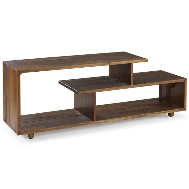 60 inch Rustic Solid Wood Asymmetrical TV Stand Console in Amber